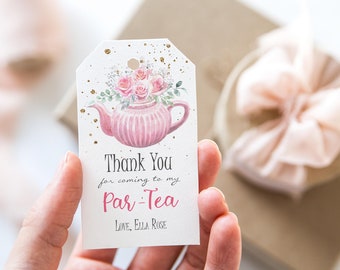 INSTANT DOWNLOAD Tea Party Tag, Tea Party Birthday, Thank You Tag, Girl Favor Tag, Tea Party Thank You Tag, Corjl EDITABLE Template