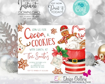 Cocoa and Cookies with Santa Invitation: Editable Christmas Party Invite (Instant Download)