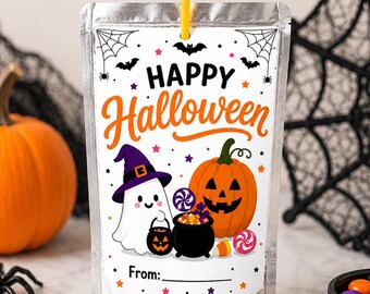 Happy Halloween Juice Label, Editable Trick Or Treat Party Favor Drink Labels (Instant Download)