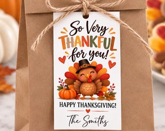 Thanksgiving So Very Thankful for You Gift Tag, Editable Favor Tag (Digital Download)