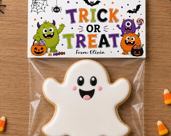 Halloween Monsters Bag Topper, Trick or Treat Favor, 4 × 4 Inch Instant Download