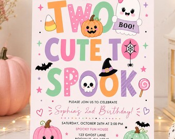 Two Cute to Spook, 2nd Birthday Halloween Invitation, Editable Digital Download