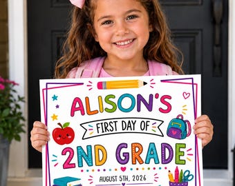 First Day of Second Grade Sign, Editable Back To School 2nd Grade Photo Prop (Digital Download)