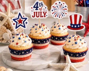 4th of July Cupcake Toppers, Printable Independence Day Cake Decoration (Instant Download)