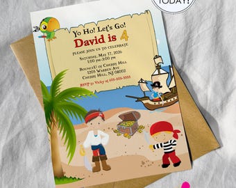 Pirates Birthday Invitation, Pirate Ship, Treasure Hunt Birthday Party Invite (Editable, Instant Download)