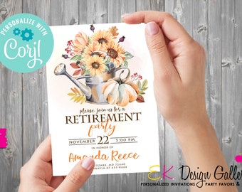 INSTANT DOWNLOAD Retirement Party Invitation, Retirement Celebration Invitation, Fall Retirement Invite, Gardening, Corjl EDITABLE Template