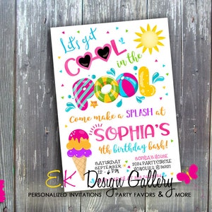 Pool Birthday Party Invitation: Girls Theme Invite (Personalized, Digital Download)