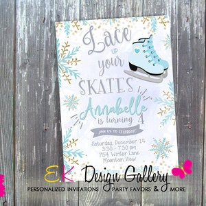 Personalized Ice Skating Birthday Party Invitation, Winter Party Celebration, Ice Skate Girls Invite, Digital Download