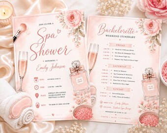 Spa Bridal Shower Party Invitation Template, Editable Bachelorette Weekend Itinerary (Instant Download)