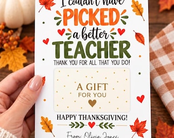Thanksgiving Teachers Gift Card Holder, Fall Appreciation Card, Editable Template (Digital Download)
