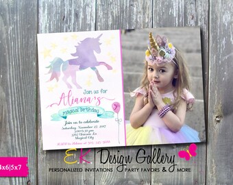 Unicorn Photo Invitation, Unicorn Birthday, Magical Birthday Party, Rainbow Unicorn Invitation, Girl Unicorn Party, Unicorn Birthday Invite