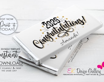 Envoltorio editable para barra de chocolate de graduación: Envoltorio para dulces de la promoción de 2026 (Descarga digital)