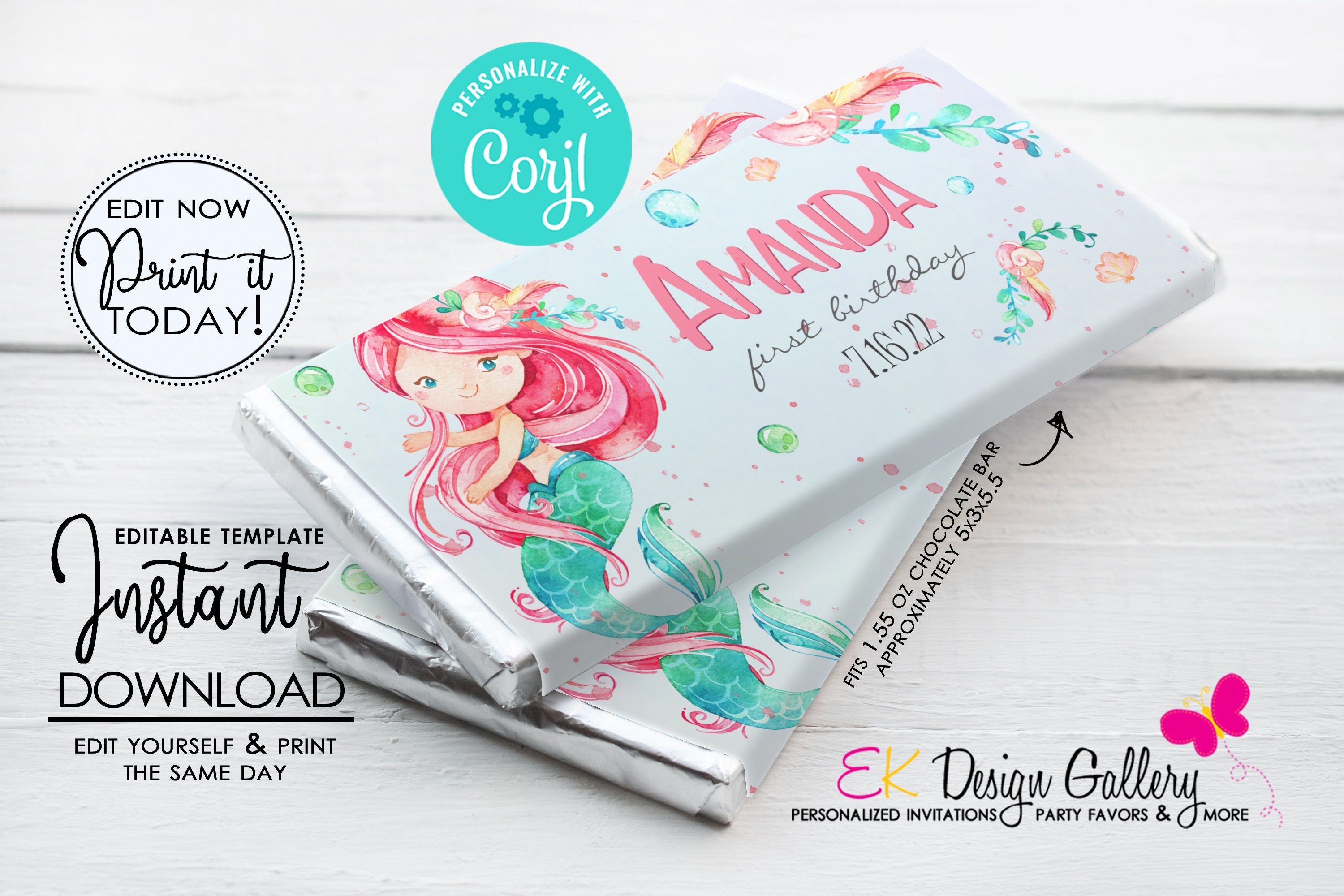 Mermaid Birthday: Under the Sea Candy Bar Wrapper (editable, Instant ...