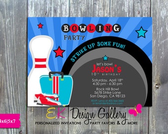 Bowling Game Night Birthday Party Invitation, Bowling Invite,  Printable Party Invite, Digital Invitation, DIY