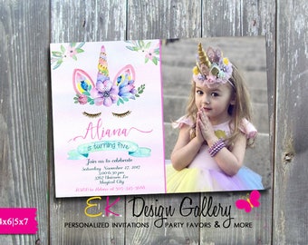 Unicorn Photo Invitation, Unicorn Birthday, Magical Birthday Party, Rainbow Invitation, Girl Unicorn Party, Unicorn Birthday Party Invite