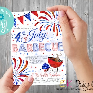 Editable 4th Of July BBQ Invitation Barbeque Party 4th Of July Celebration Invite Independence Day Instant Download Corjl EDITABLE Template