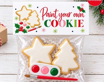 Paint Your Own Cookie Christmas Bag Topper, Holiday Treat Goodie Bag (Instant Download)