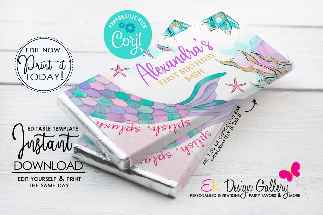 Mermaid Candy Bar Wrapper: Under the Sea Party Favor (instant Download ...