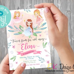 INSTANT DOWNLOAD Fairy Invitation, Fairy Birthday, Corjl EDITABLE Template, Girls Magical Fairy Theme Birthday Invite, Digital Invitation