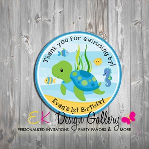 Personalized Under The Sea Tag Turtle Birthday Thank You Tag Ocean Friends Favors Tag Sea Life Theme Gift Treats Tag