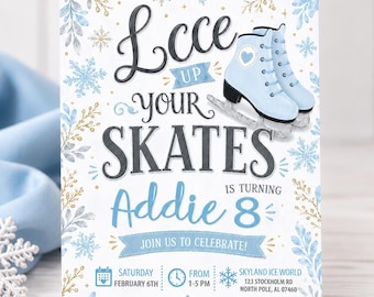 Ice Skating Birthday Invitation, Editable Lace up Your Skates Party Invite, Instant Download
