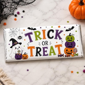 Halloween Wrapper, Editable Candy Bar Wrap, Trick or Treat Favors