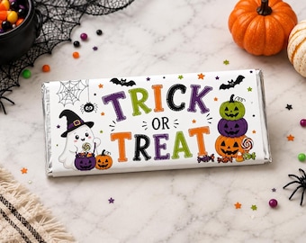 Halloween Wrapper, Editable Candy Bar Wrap, Trick or Treat Favors