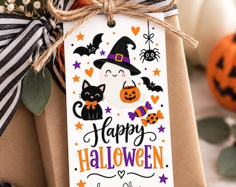 Happy Halloween Treat Tag, Editable Ghost Favor Tag (Digital Download)