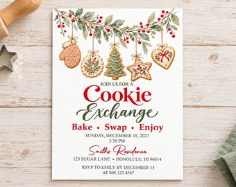 Christmas Cookie Exchange Invitation, Editable Holiday Cookie Swap Party Invite, Instant Download