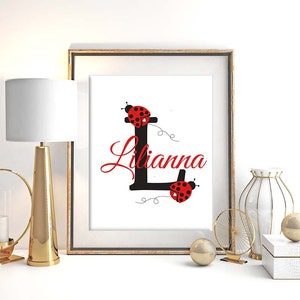 Personalized LadyBug Kids Wall Nursery Baby Room Nursery Name Monogram Art Digital Print Instant Download