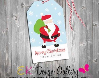 HolidayTag,  Christmas Favor Tag, Santa Claus Gift Tag, Party Favors Gift Tag, Christmas Digital Personalized Tag