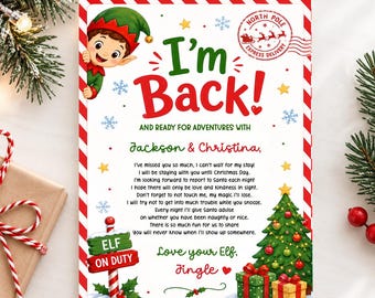 I'm Back Elf Arrival Letter, Editable Digital Download