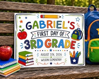 First Day of Third Grade Sign, Editable Back To School Boy 3rd Grade Photo Prop (Digital Download)