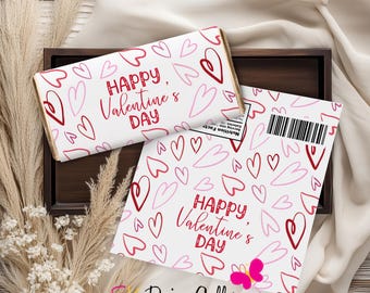Valentines Day Chocolate Bar Wrapper, Classroom Exchange Valentines Treat Favor Label (Instant Download)