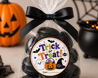 Halloween Favor Tag , Trick or Treat 2 Inches Round Sticker, Instant Download