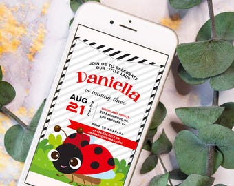 Personalized Ladybug Birthday Invitation: Girls First Birthday Party Invite (Digital Download)