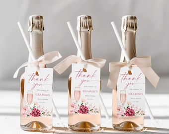 Petals & Prosecco Thank you Tag, Bridal Shower Party Favor Label (Editable Instant, Digital Download)