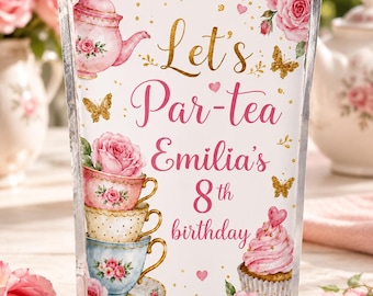 Tea Party Juice Label, Editable Par-Tea Birthday Party Favor Decoration (Instant Download)