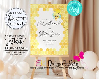 Honey Bee Baby Shower Welcome Sign, Mommy To Bee Poster (Editable, Digital Download)