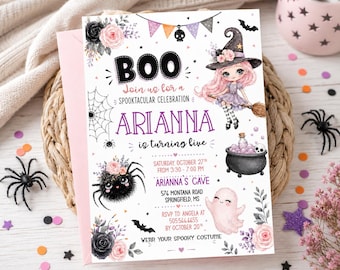 Halloween Witch Party Invitation, Editable Spooky Girl Birthday, Boo Invite, Digital Download