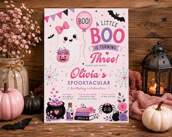 A Little Boo Birthday Invitation,  Girl Halloween Party Invite, Editable, Digital Download