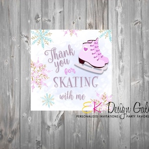 Ice Skating Thank You Tag, Ice Skating Birthday, Ice Skating Party Favor, Girl Purple Ice Skating Party Treat Tag Digital Instant Download