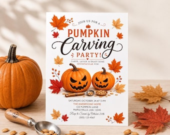 Pumpkin Carving Party Invitation, Fall Editable Halloween Party Invite, Digital Download