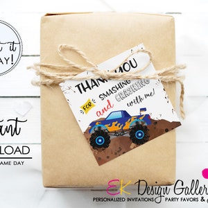 Monster Truck Thank You Tag Monster Truck Birthday Monster Truck Theme Monster Jam Truck Favor Tag Treat Tag Instant Download
