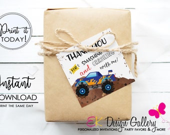 Monster Truck Thank You Tag: Birthday Party Favor Treat Label (Instant Download)
