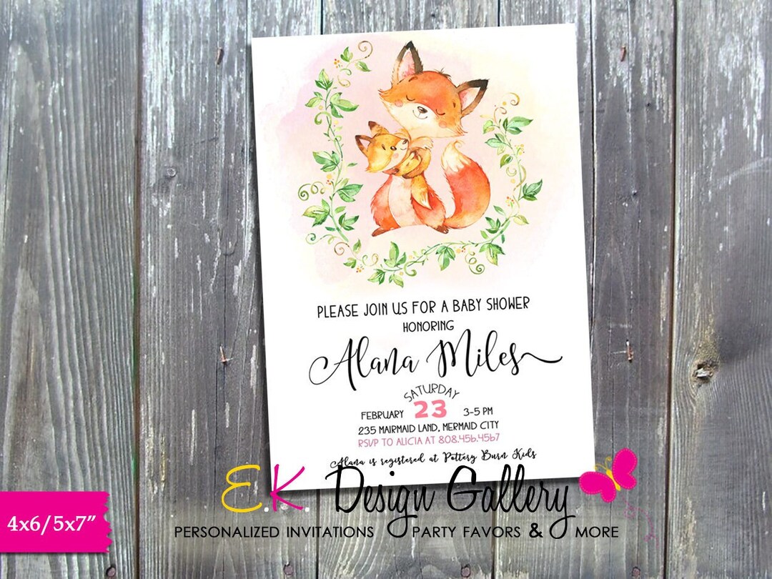 Personalized Fox Baby Shower Invitation Mom and Baby Foxy Invite Mother ...