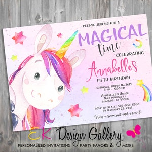 Unicorn Birthday Invitation, Girl Birthday Invite, Rainbow Unicorn Birthday Party, Magical Birthday Invitation, Printable Digital Invitation image 1