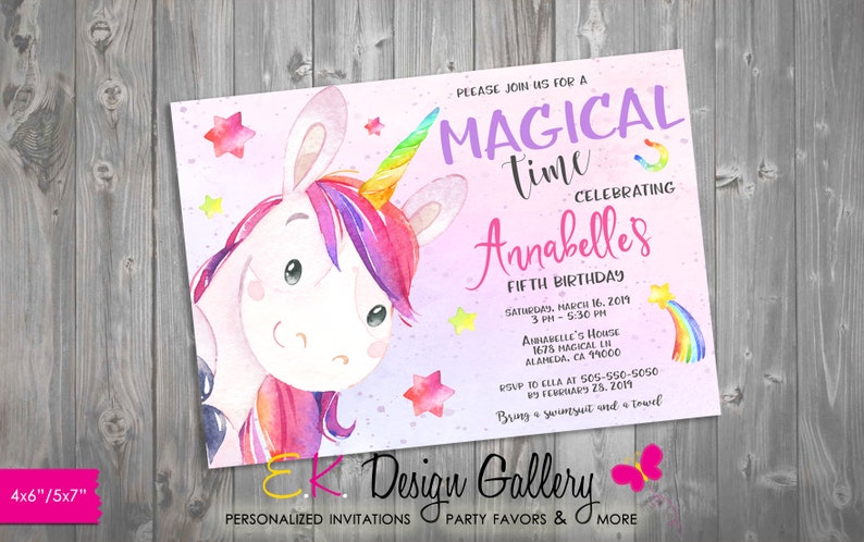 Unicorn Birthday Invitation, Girl Birthday Invite, Rainbow Unicorn Birthday Party, Magical Birthday Invitation, Printable Digital Invitation image 1