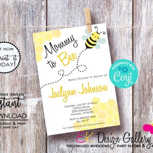 Personalized Mommy To Bee Invitation Baby Shower Theme Party Invite Printable Digital Download Invite image 3