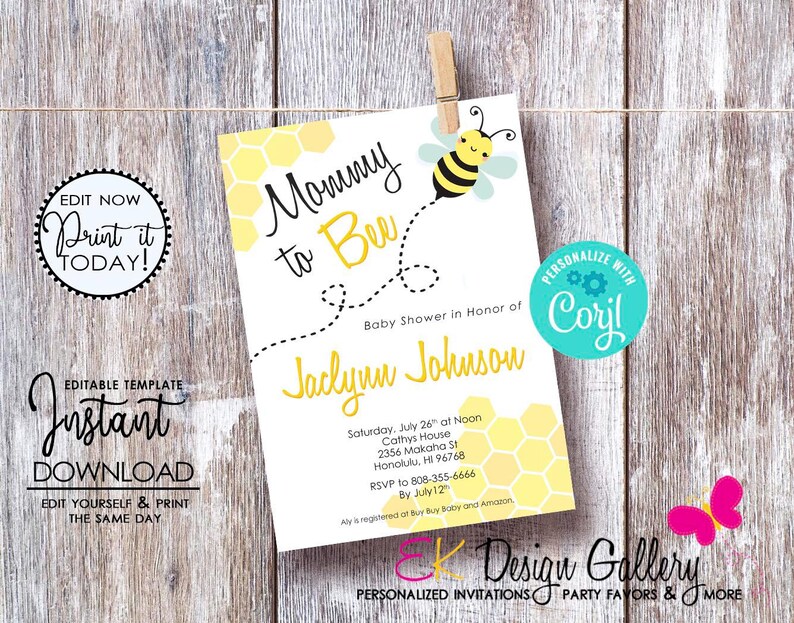 Personalized Mommy To Bee Invitation Baby Shower Theme Party Invite Printable Digital Download Invite image 3